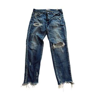 MOUSSY Vintage Isko Comfort Ridgewood Distressed Jeans in Blue Denim